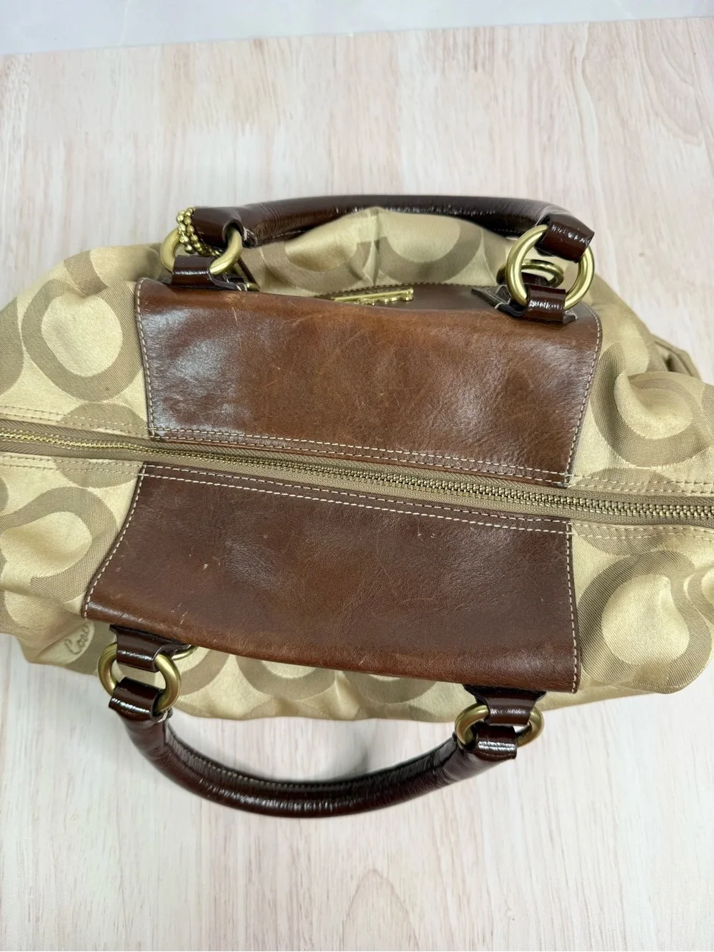 COACH Brown & Tan Signature Shoulder Satchel
